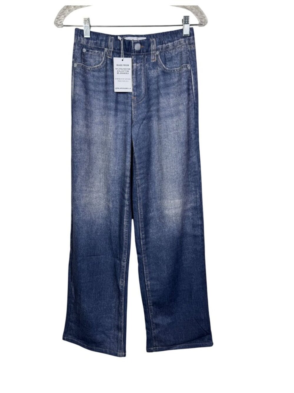 NEW Mila Rosabella Womens Wide Leg Faux Denim Jeans Small Blue Pullon Pockets